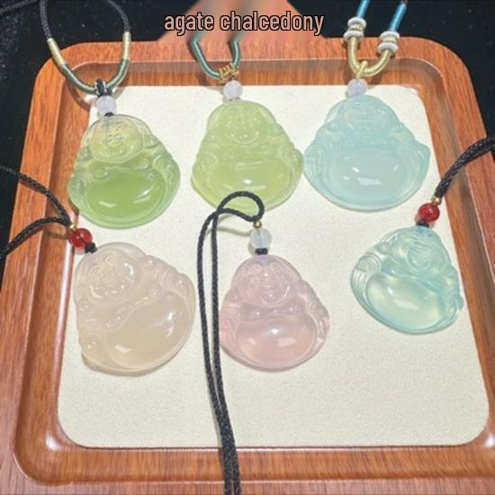Agate Chalcedony Smiling Buddha Maitreya Pendant – Large Jewelry Gift