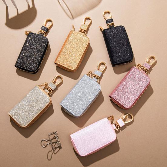 Faux Leather Car Key Case Mini Portable Glitter Men Women Car Key