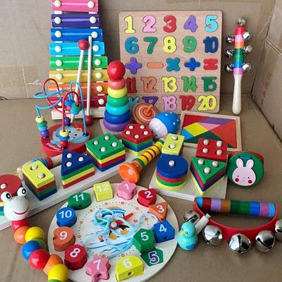 Montessori Bead Maze & Stacking Blocks for Ages 0-3: Educational Stringing Beads, Pegboard, Twist Worm, and Hand-Knocking Piano
