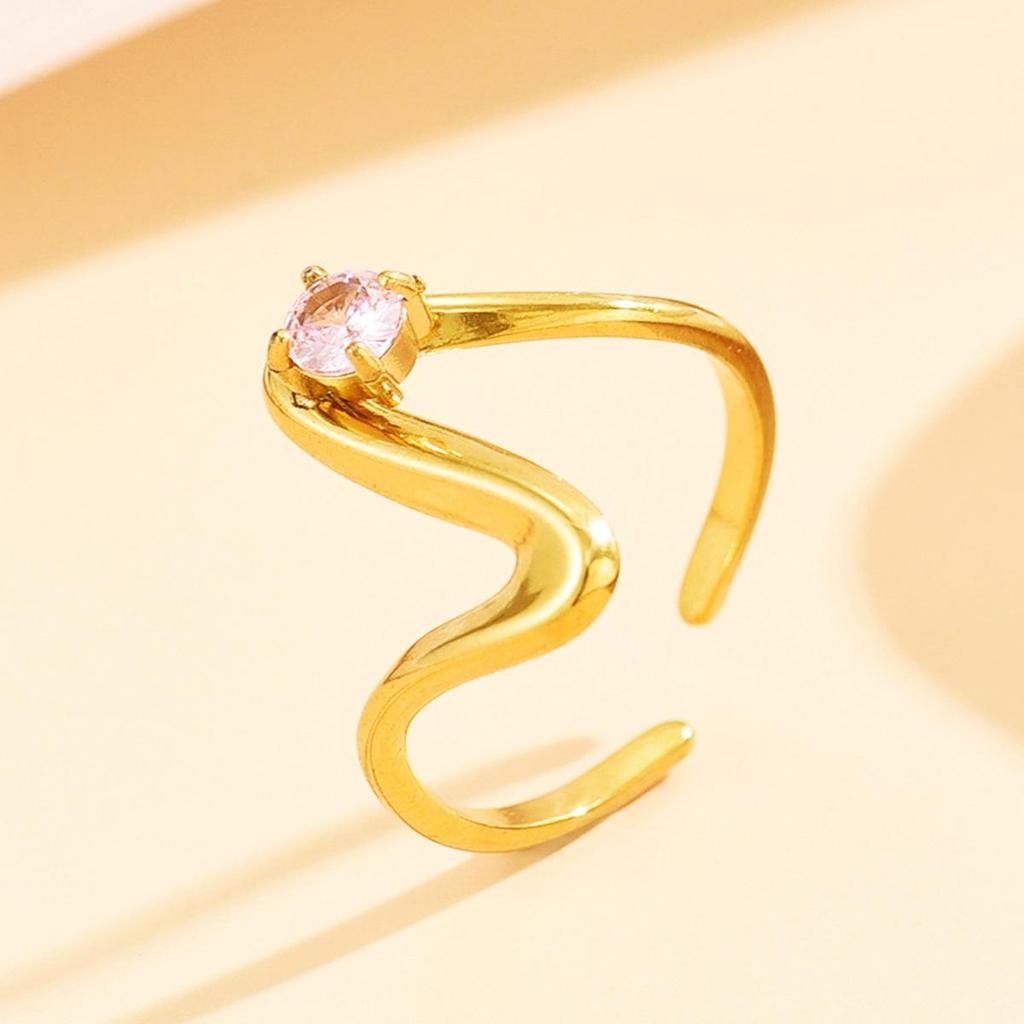 Minimalist Geometric Line Ring: Stainless Steel with Inlaid Zircon Diamond for Women
