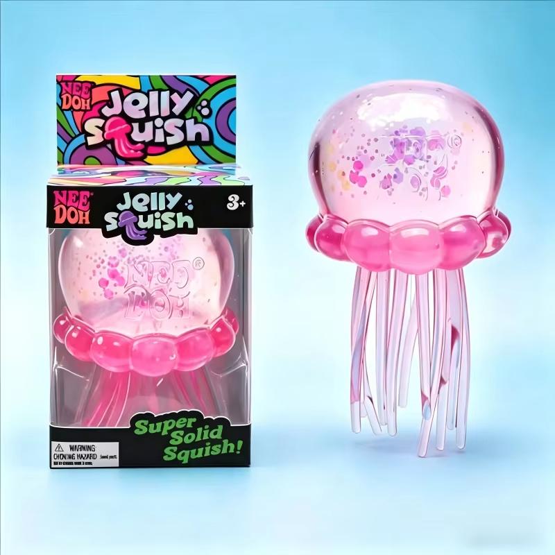 Nee Doh Jelly Squish Jellyfish Shaped Squeeze Stress Relief Toy Soft Translucent Glitter Squishy Fidget Toy For Home Office