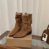 High Heel Pointed Skinny Suede Martin Boots Women's Boots 2026 Autumn/Winter Western Cowboy Medium Boots Pile Boots Short Boots