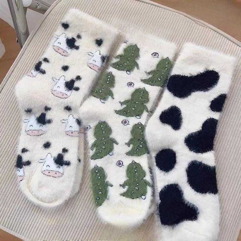 Cute Plush Animal Socks Women s Plus Velvet Thickened Tube Socks Mink Velvet Warm Confinement Socks Sleep Socks