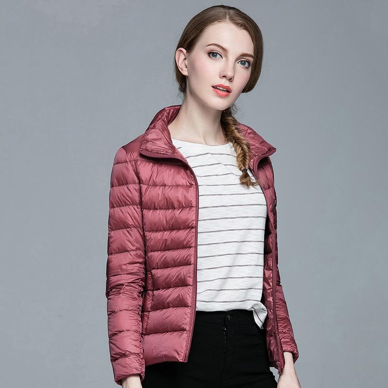 Women's Lightweight Long-Sleeve Water-Resistant Jacket Warm Slim Stand Up Collar Zipper Coat