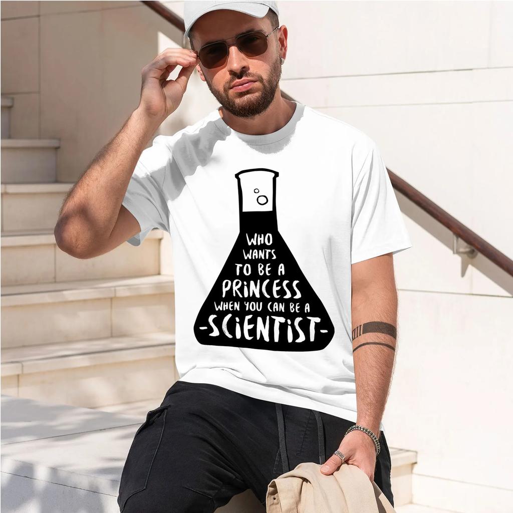 WHO WANTS TO BE A PRiNCESS WHENCAN BE A SCIENTIST 2026 Fashion Heavyweight Hot Selling Retro Printed Pattern Fun Round Neck