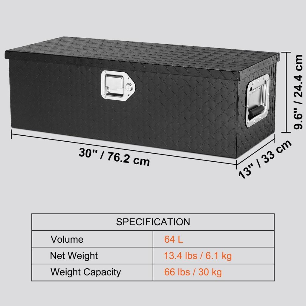 Heavy Duty Aluminum Truck Bed Tool Box, Diamond Plate Tool Box with Side Handle and Lock Keys, Storage Tool Box Chest Box Organizer for Pickup, Truck