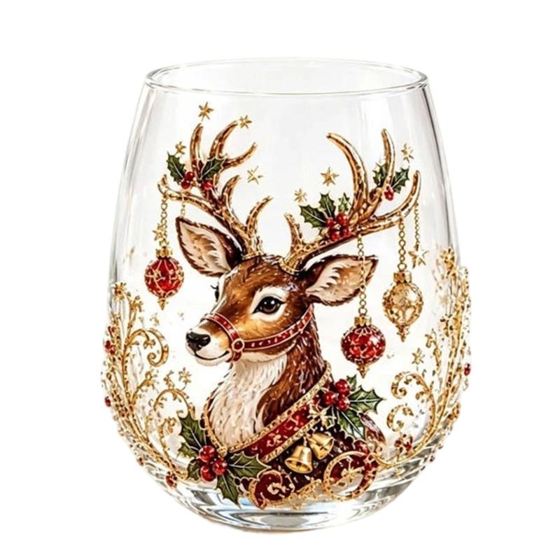 Holiday Beverage Cup, Clear Stemless Christmas Glass with Gold Detail for Table Service and Seasonal Hosting Use