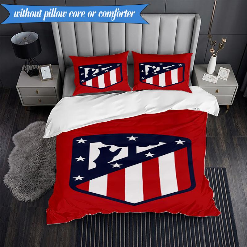 3PCS Atlético De Madrid S.A.D Printed Soft Bedding Set,Including 1pc Duvet Cover And 2pcs Pillowcases Perfect for Bedroom, Dormitory, Fan Gift