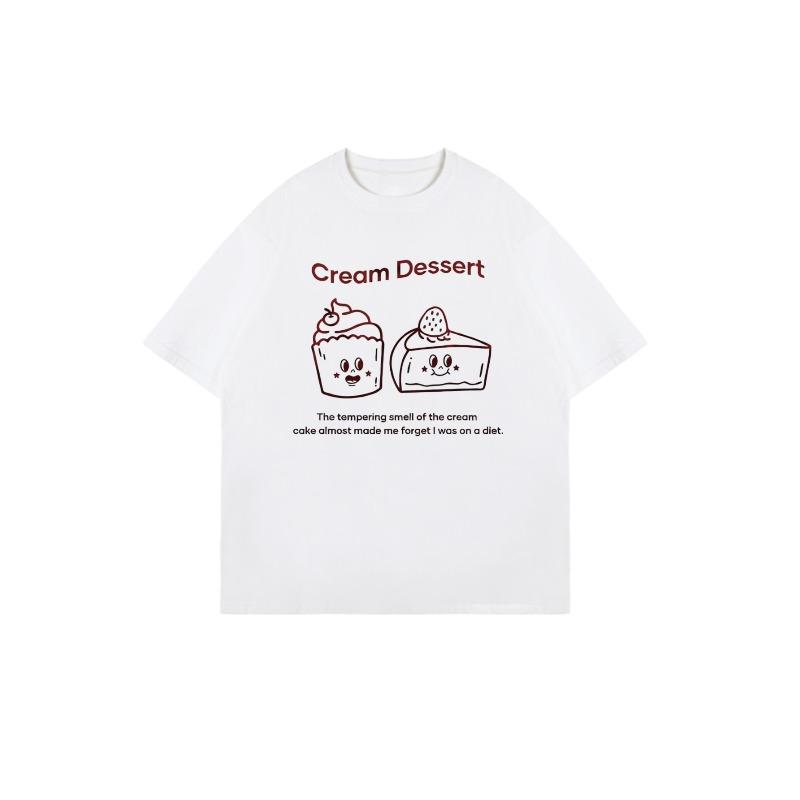 Oversized T Shirt Black Cream Dessert Cupcake And Cake Print With Funny Quote Casual Wear For Women Summer Outfits Streetwear Fashion