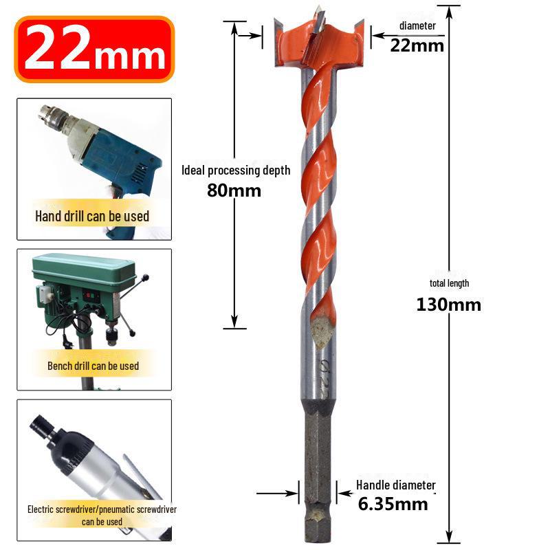Extended Alloy Thread Drill Bit for Woodworking: Hex Handle, Door Lock, and Plastic Punch
