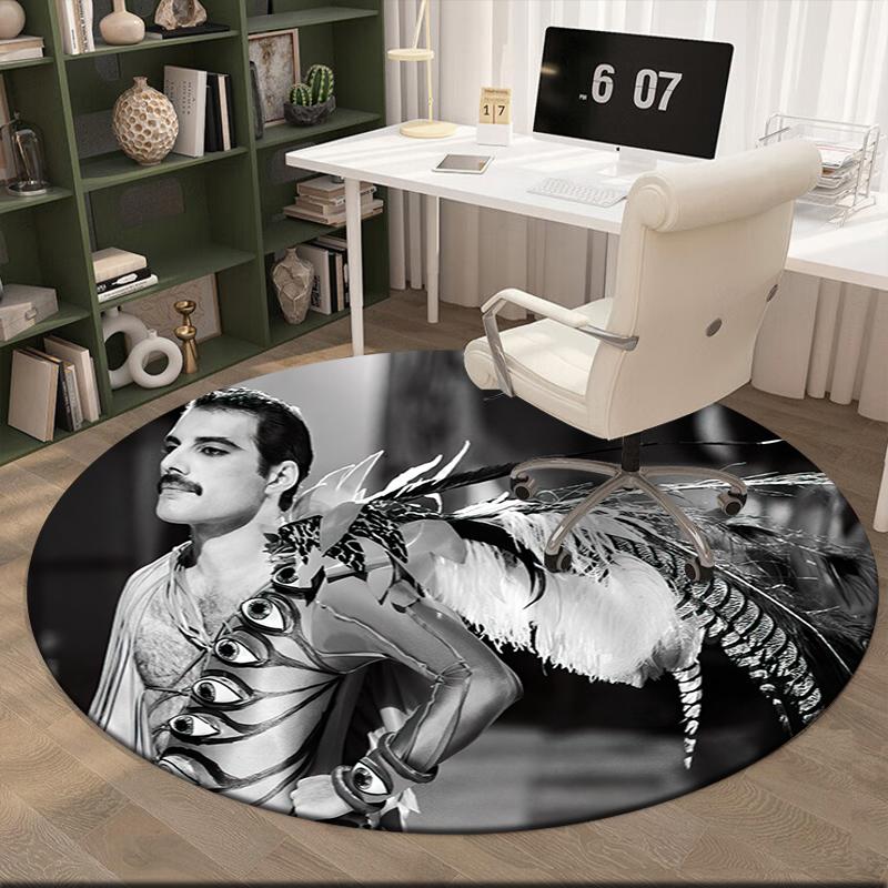 1pc Freddie Mercury Retro Poster Round Carpet Painted Printed Circular Carpet, Home Door Mat, Outdoor Travel Protection Carpet