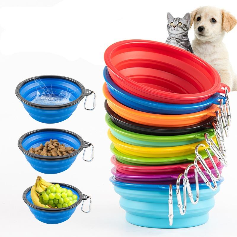 Dog Folding Bowl Portable Dog Travel Pet Food Water Bowl for Outdoor Walking Silicone Cat Dog Food Water Bowl Lip GS03