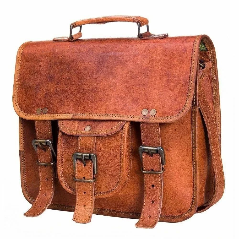 

Мужская новая сумка-мессенджер из козьей кожи, на плечо, сэтчел, портфель для ноутбука, винтажная сумка 13 x 10 x 4 in