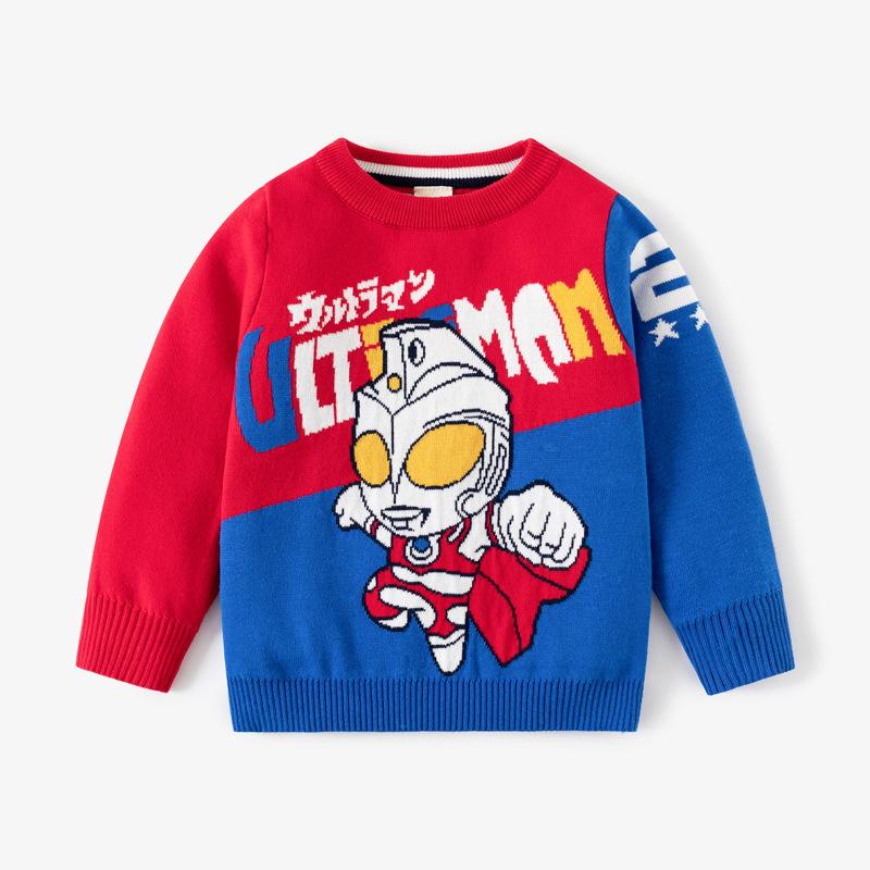 

Осенне-зимняя новая детская одежда для мальчиков, двухслойный вязаный топ из хлопчатобумажной нити, детский красивый жаккардовый свитер с рисунком 100