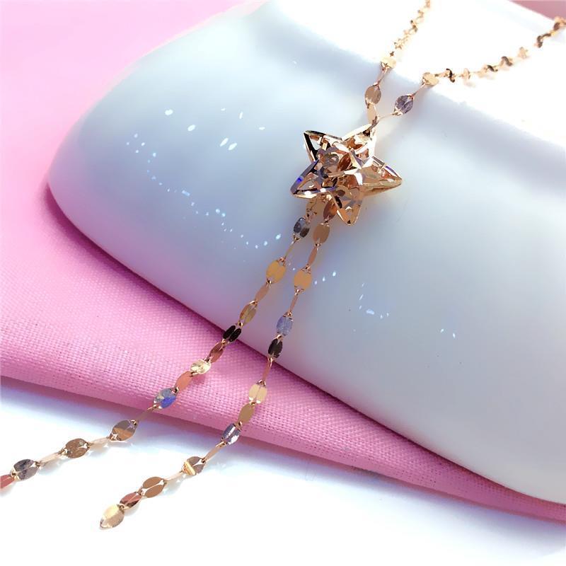 Purple Gold Star Fringe Necklace, Fashionable And Exquisite Foreign Gas-Plated Rose Gold Color Gold Necklace