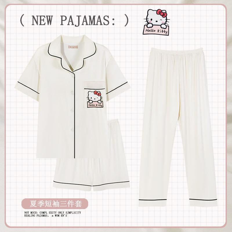 Bear pajamas women's summer short-sleeved shorts and trousers three-piece set women's loungewear can be worn outside