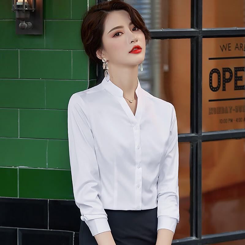 Women s V-Neck Long Sleeve Professional Shirt L