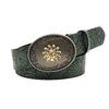 Retro Sunflower Metal Buckle Belt Female, Floral Embossed Wide Belt, Skirt Retro Style Decorative Belt