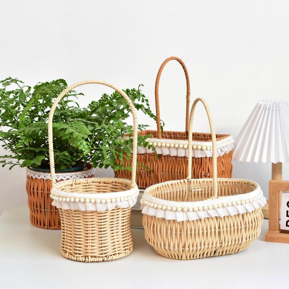4 Styles Rattan Flower Basket Decorative Picnic Weaving Basket Wedding