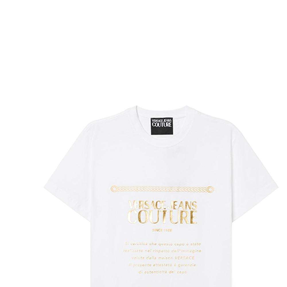 VERSACE JEANS COUTURE Letter Print SS21 T Shirt Men's White B3GZA7TF-30331-K41