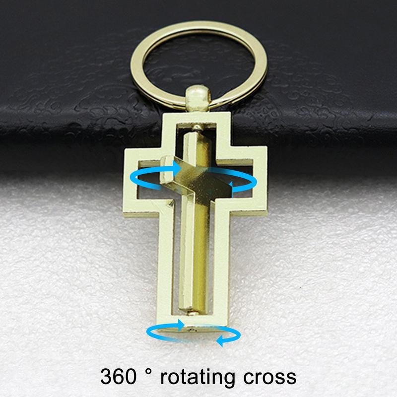 360 Rotating Crosses Keychain Metal Hollow Car Key Pendant Waist Hanging Key Holder Religious Belief Souvenir Gift