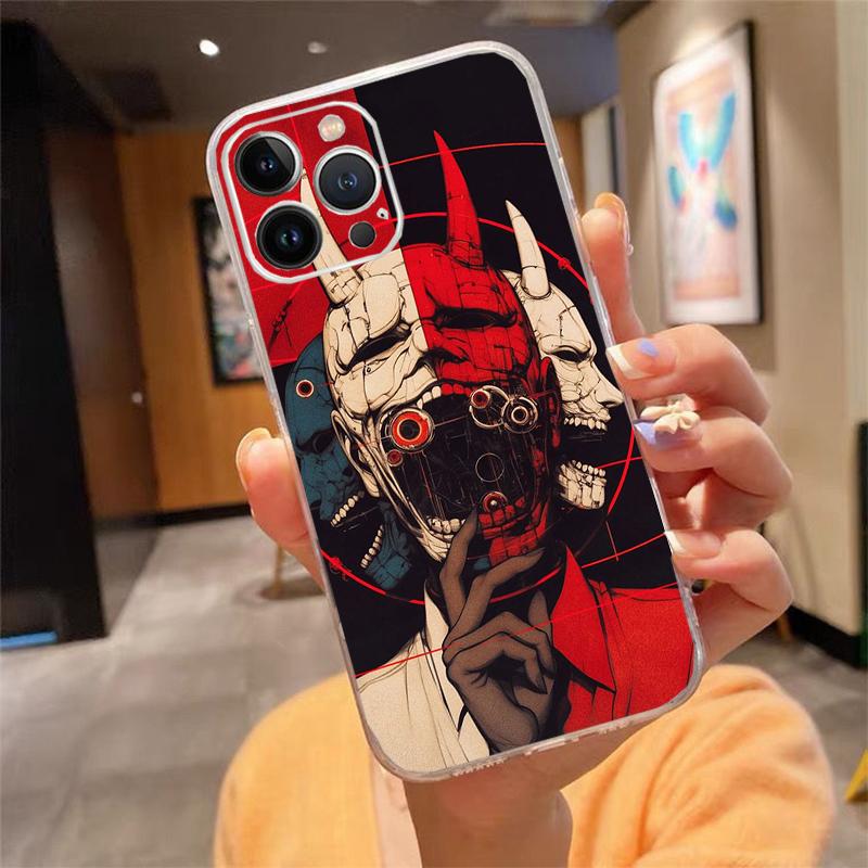 Japanese Oni Mask Devil Art Phone Case Carcasa Funda For iPhone 17 Pro Max Air 17 16 15 14 13 Pro Max 15 16 Pro 15Plus