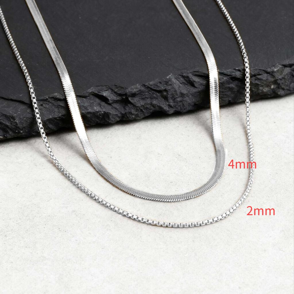2pcs Chain Necklace for Men Boys,4MM Stainless Steel Flat Snake Chain Collars,2mm Silver Gold Color Box Chain Gift