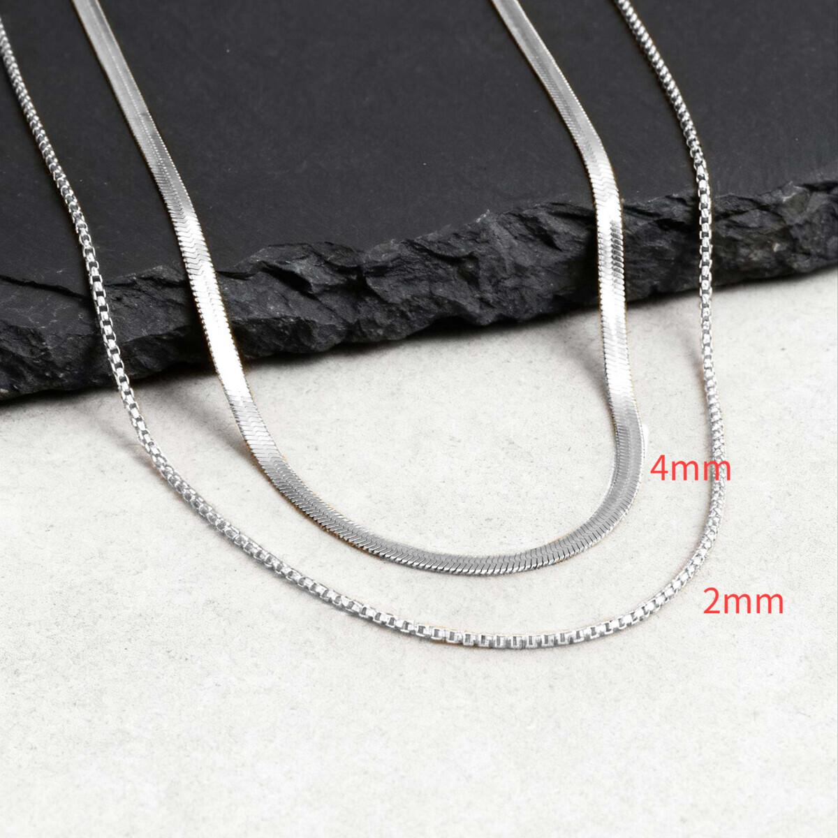 2pcs Chain Necklace for Men Boys,4MM Stainless Steel Flat Snake Chain Collars,2mm Silver Gold Color Box Chain Gift