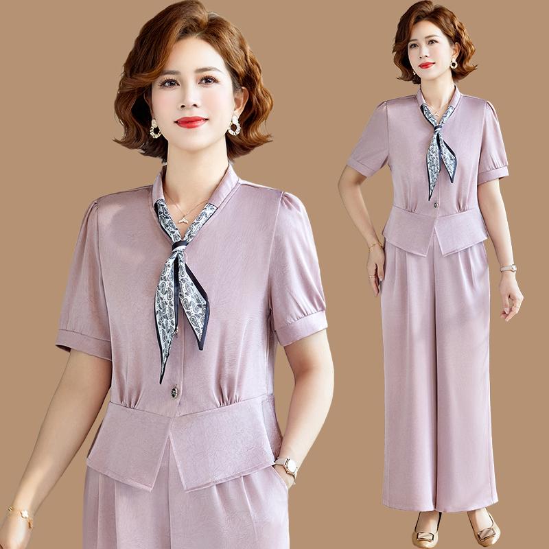 

Stylish Summer Two-Piece Set: Short-Sleeved Shirt for Young, Middle-Aged & Elderly Women 4XL (Approx. 135-150 jin)