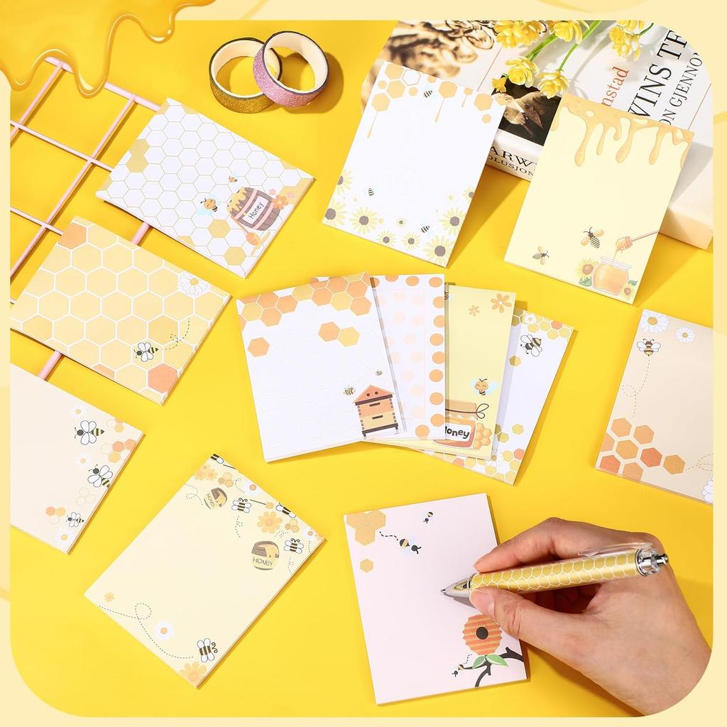 12 Pieces Bee Sticky Notes Bee Notepads Gifts 3x4 Inch Adhesive Honey Memo Notes for Women to Do List for Memo Reminder List for Office Home Supplies