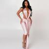 Fall European American Style Solid Color Sexy Sleeveless Halter Backless Tight Jumpsuit