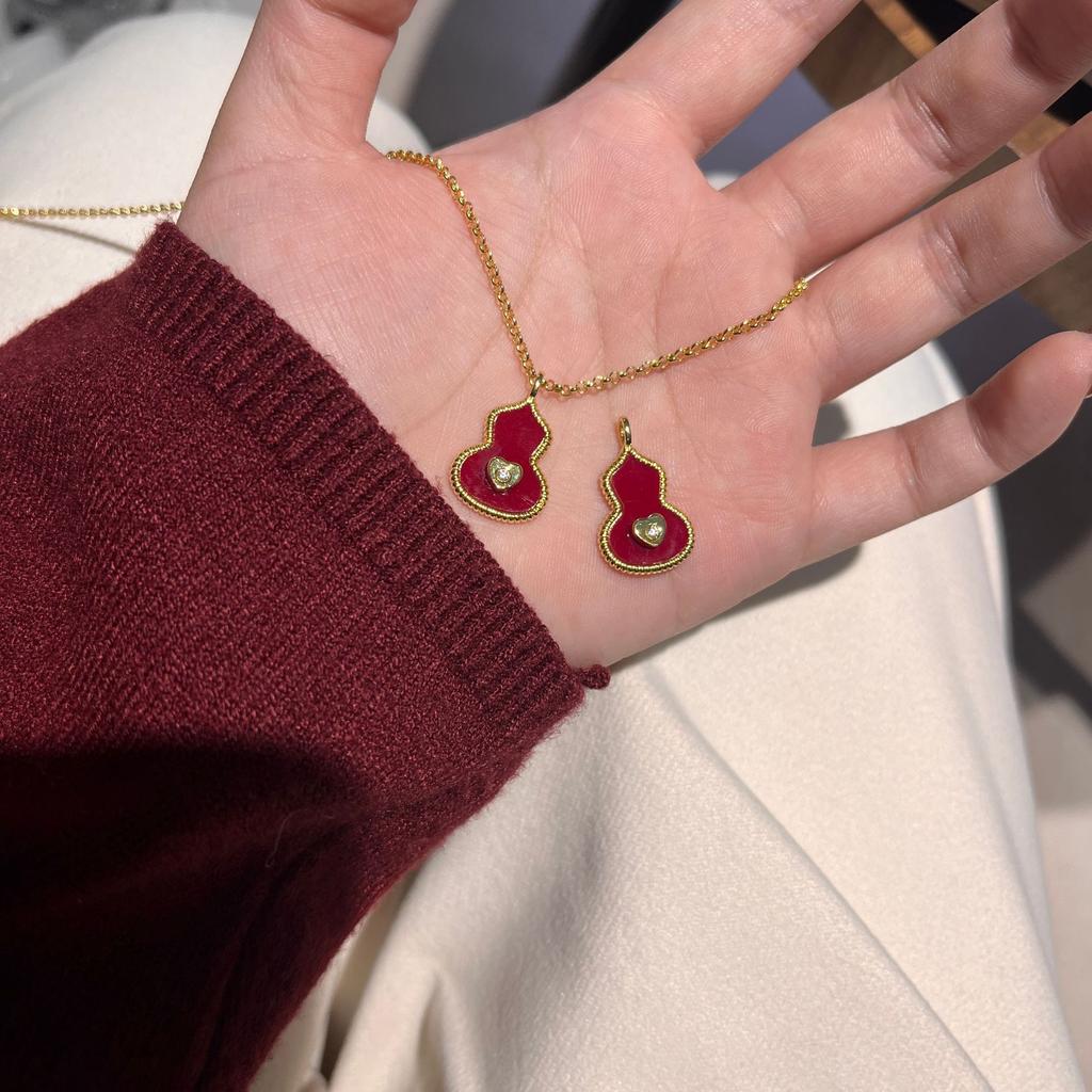 New Red Gourd Necklace Women'S Love Diamond-Encrusted Gourd Sweater Chain Valentine'S Day Gift