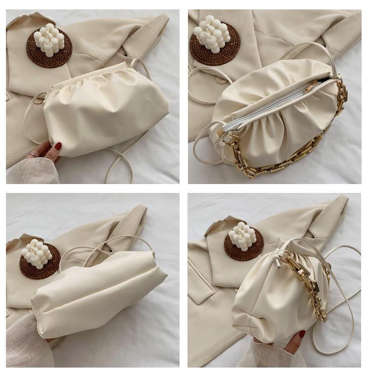 2020 Women's Chunky Chain Ruched Microfiber Crossbody Underarm Handbag