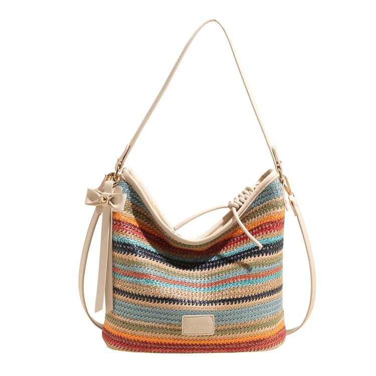 Rainbow Stripe Crocheted Straw Underarm Bag