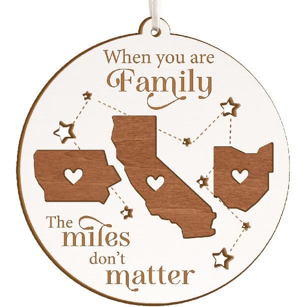 Personalized Family Long Distance 2-Layer Wooden Ornament, Long Distance Relationship Gifts, Valentines Gifts for Grandkids Teens, Valentines Day