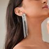 Long Crystal Fringe Earrings Slimming Design for Round Faces Sparkling Crystals for Parties Daily Wear Comfortable