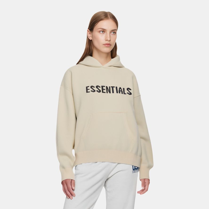 Fear of God Essentials Strick-Kapuzenpullover mit Fleece-Futter und Logo Unisex Kapuzenpullover Khaki FOG-FW20-335