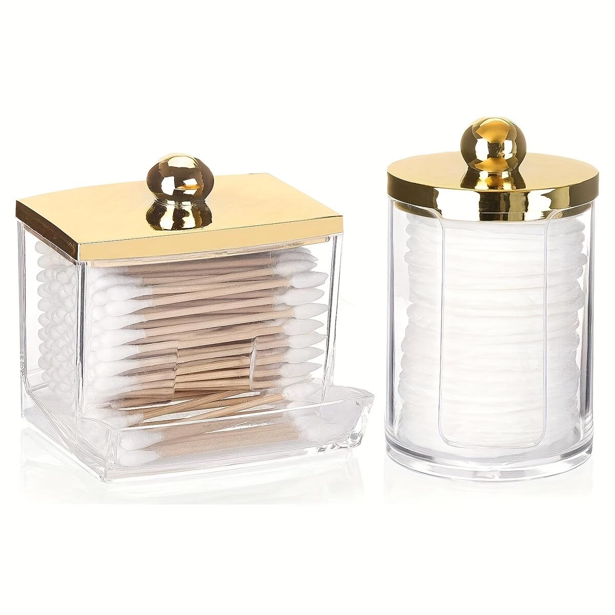 

Qtip Holder Bathroom Container 10/7oz Cotton Ball Cotton Swabs Pads Dispenser Apothecary Jar with Golden Lids Organizer Storage