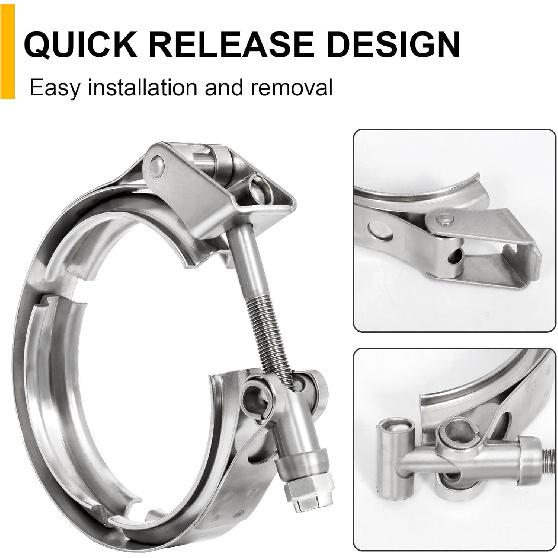 TIROL 2.5 V Band Clamp Quick Release 2.5 Inch Exhaust Clamp with Exhaust Flange Male Female Stainless Steel for Turbo Downpipes
