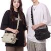 Colorblock Nylon Crossbody Bag with Grid Pattern Front Pocket Casual Sling Purse for Daily Travel
