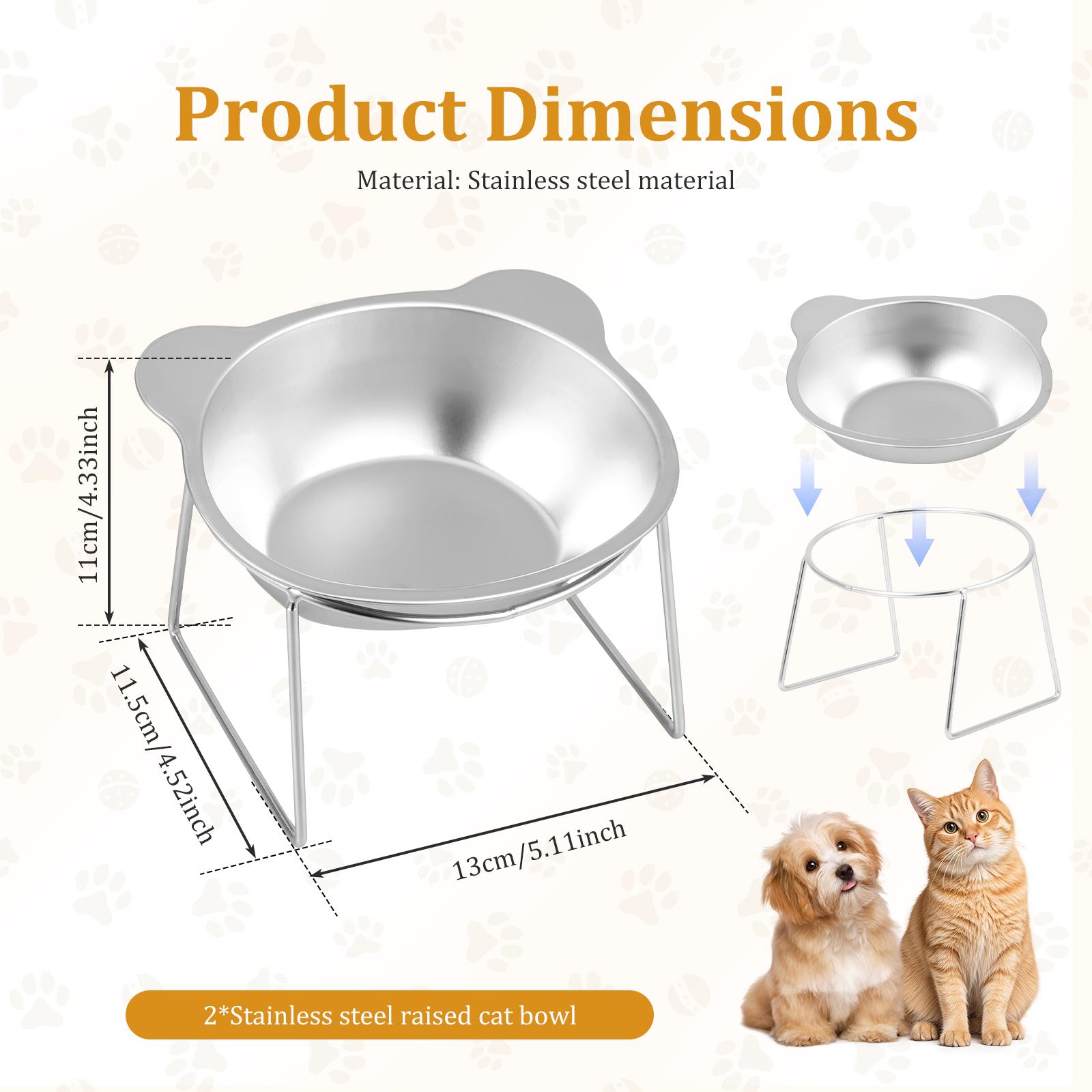 

2 шт. приподнятая миска для кошек с наклоном 15°, из нержавеющей стали, приподнятая миска для кормления домашних животных, защита шеи, здоровое кормление, миска для воды для кошек, товары для домашних животных