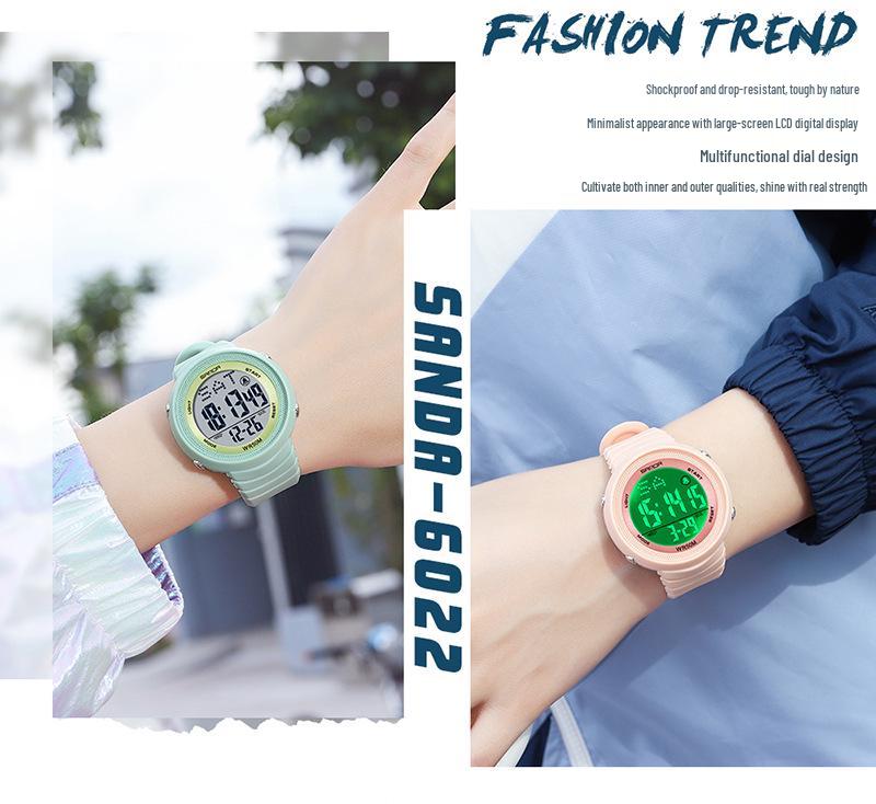 Sanda Trendy Korean Style Luminous Waterproof Watch for Outdoor Sports - Unisex Multifunctional Display.