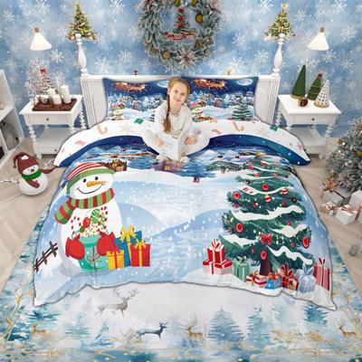 Homewish Kids Nutcracker Duvet Cover Set 2pcs/3pcs for Girls Boys, Merry Christmas Xmas Bedding, Xmas Tree Print Bed Set