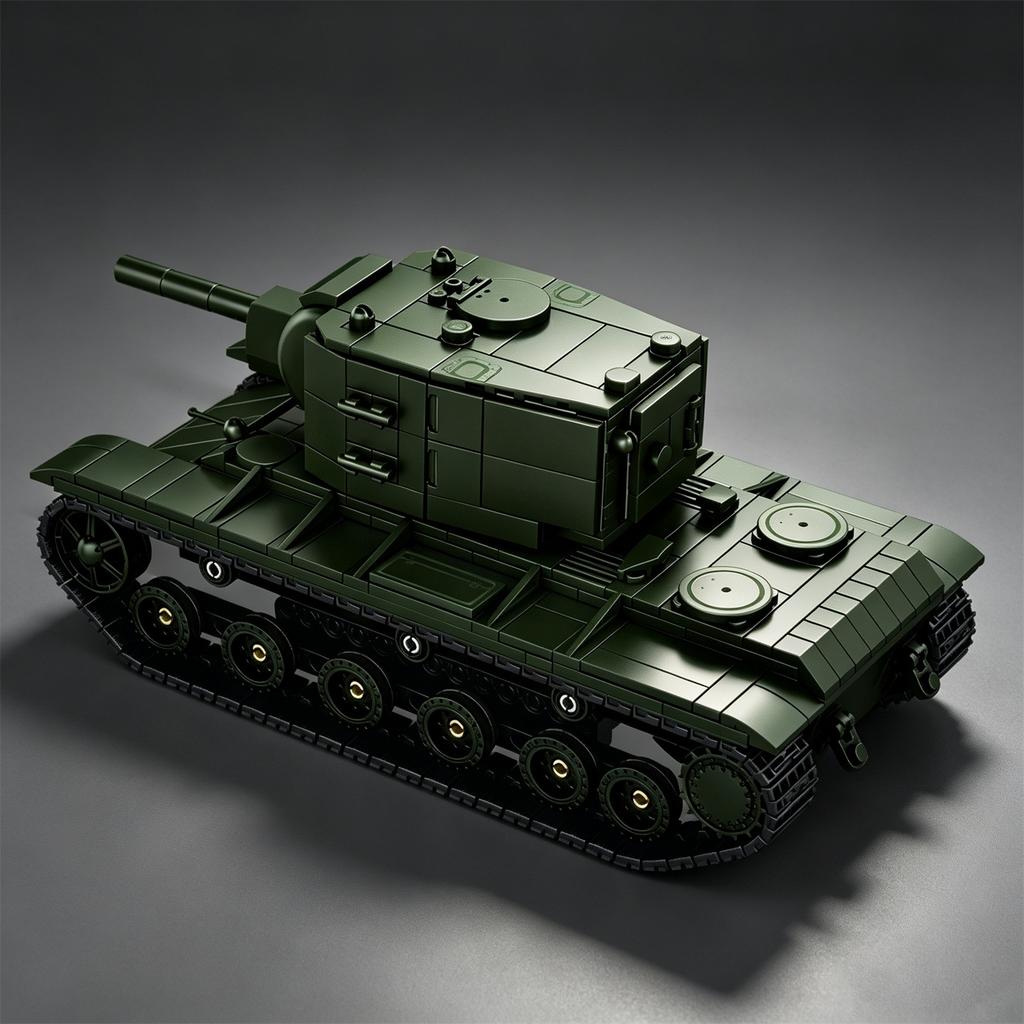 Military Series: Soviet KV-2 Heavy Tank Building Blocks—Caterpillar-Track Armored Vehicle Educational Assembly Toy Model