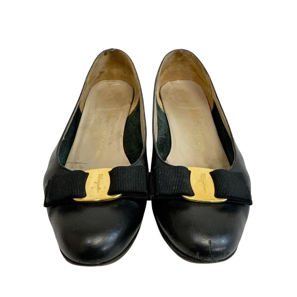 Salvatore Ferragamo Heel leather Ribbon flat pumps pumps black leather Used