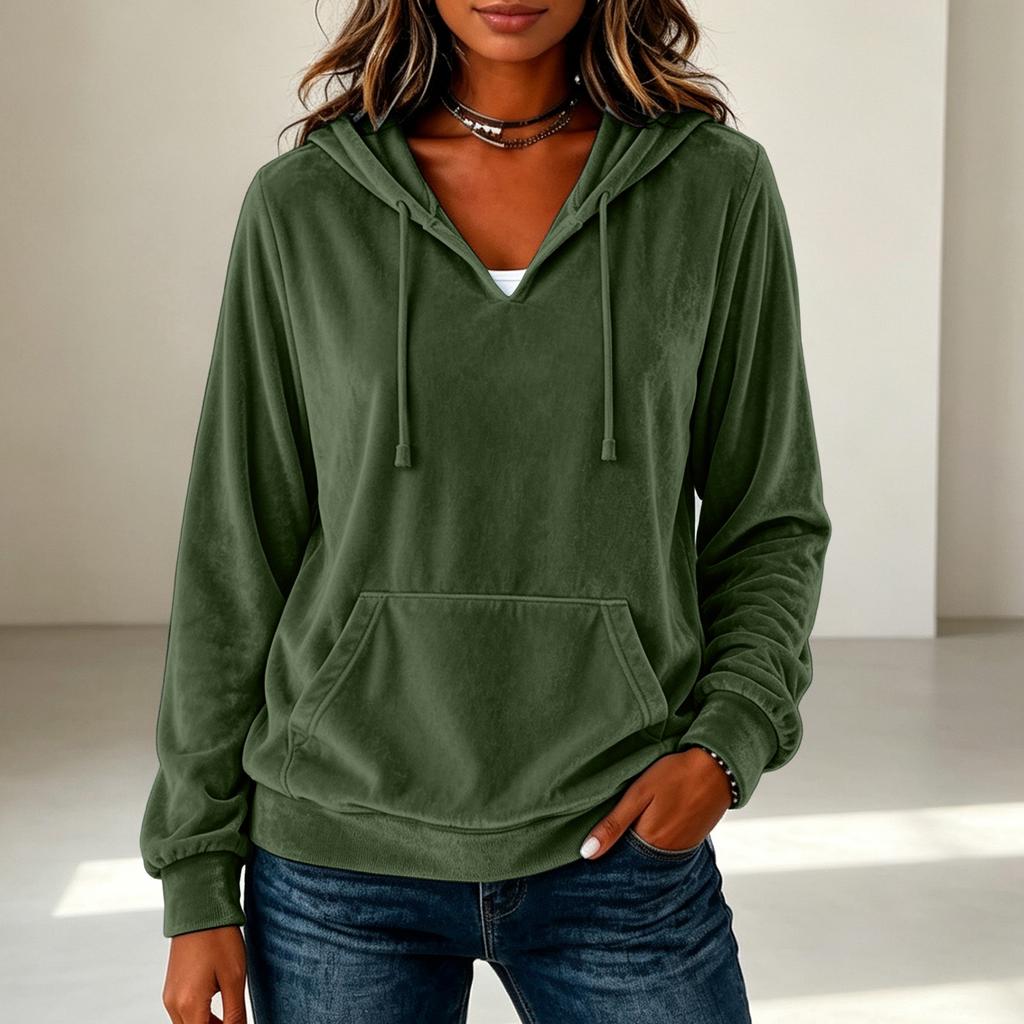 Women's Velvet Hoodie Long Sleeve Loose Fit with and Pockets Casual Sweatshirt