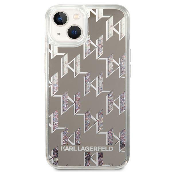 Etui Do iPhone 14 Plus Karl Lagerfeld Liquid Glitter Monogram Srebrne
