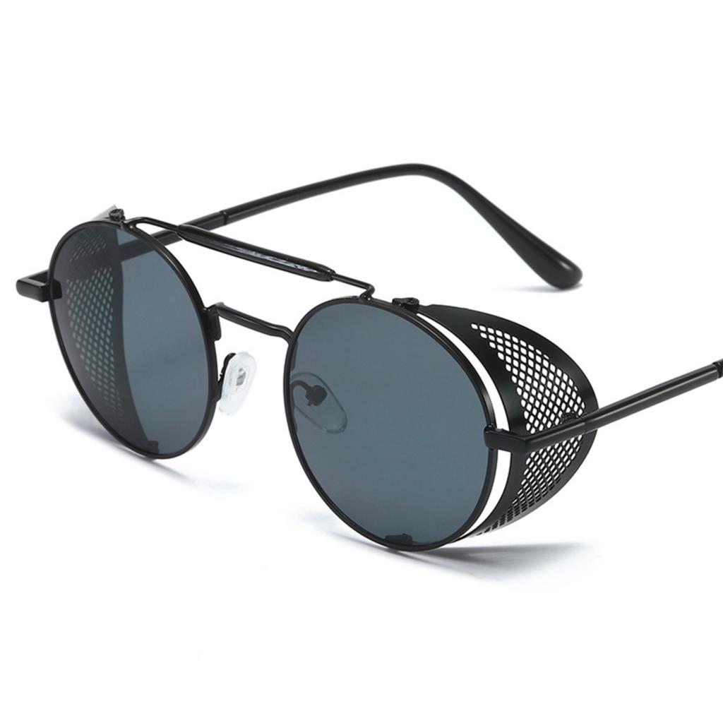 Men's Round Frame Sunglasses Metal Frame Side Shield Steampunk Style Retro Eyewear UV Protection Lightweight Design
