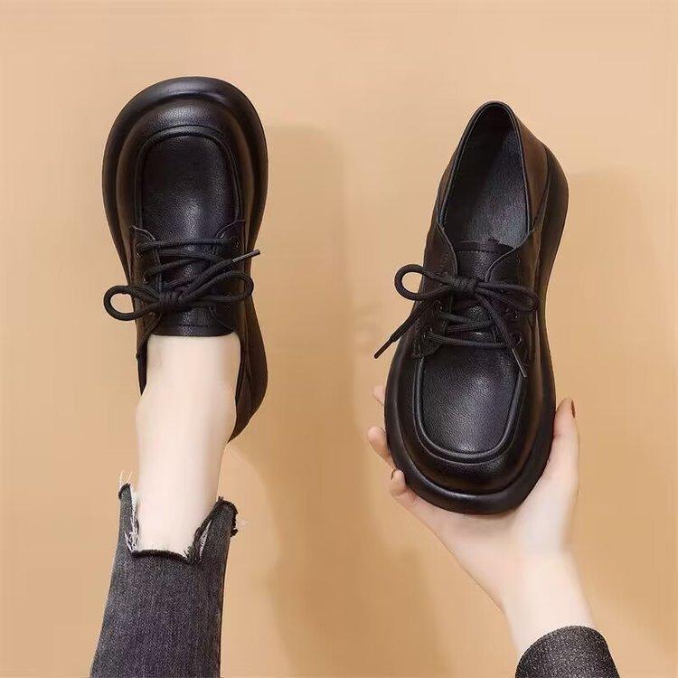 Small Leather Shoes Women's 2025 Spring New Lace Up Single Shoes Women's Flat Shoes