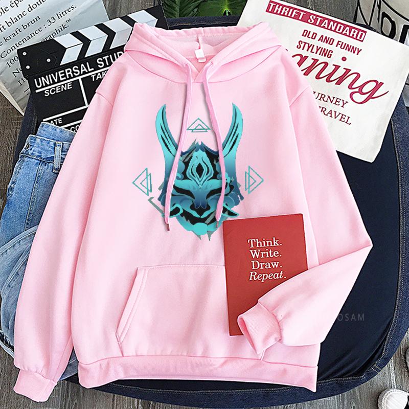 Genshin Impact Hoodies Harajuku Ästhetik Xiao Maske Fangs Grafik Streetwear Langarm Männer Winter Warme Patchwork Sweatshirts